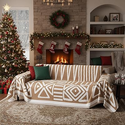 Boho Couch Cover Loveseat Cover for 2 Cushion Couch Sofa 71X102, Washable Sofa Covers Furniture Protector for Dog Khaki Geometry Jacquard Sofa Couch Covers with Tassel