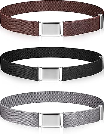 Syhood 3 Pieces Boy Belt Kids Elastic Adjustable Stretch Belt Silver Square Buckle for Child Girl Pants Uniform Jeans