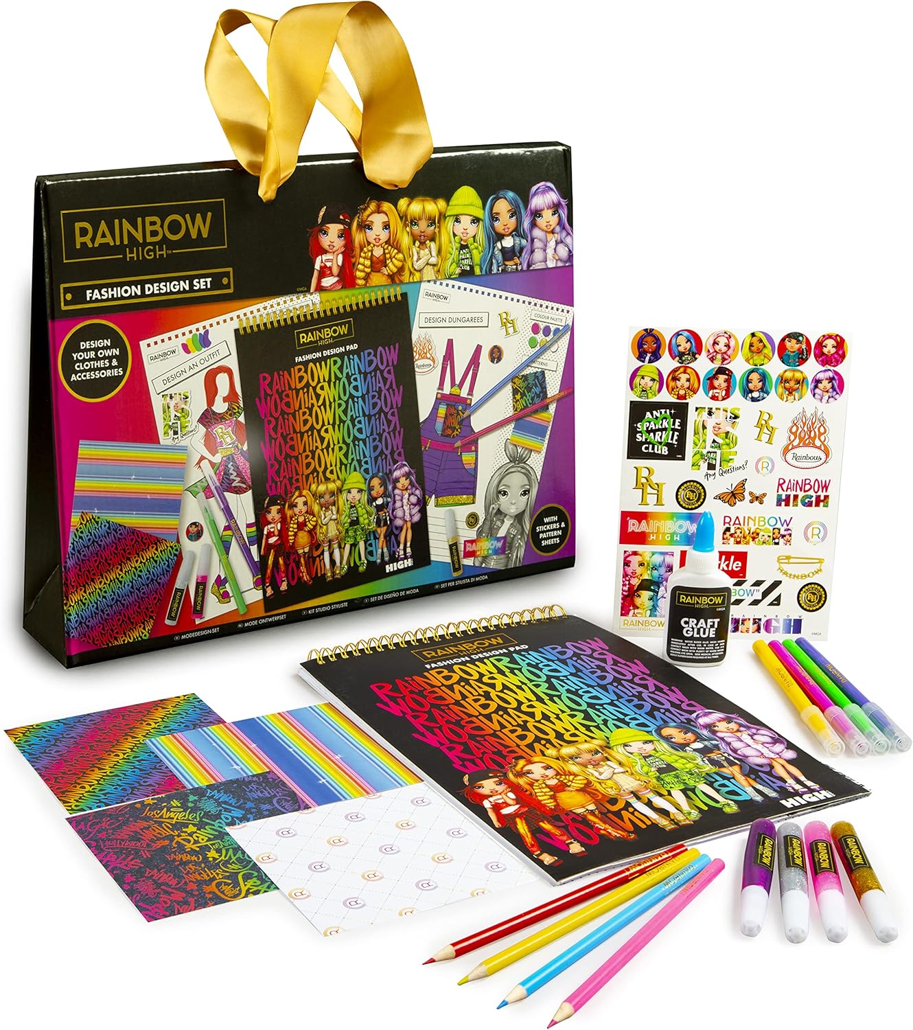 Rainbow High Fashion Design Sketchbook Set - Designer Kit for Girls - 30 Page Design Pad, Brush Tip Pens & Colouring Pencils Book