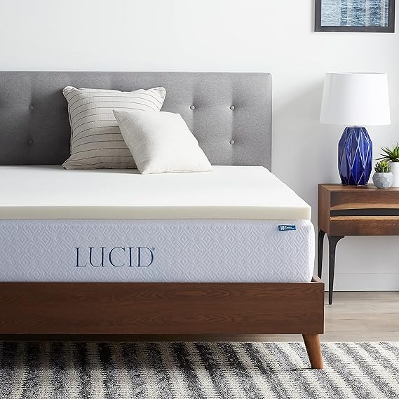 LUCID 2 Inch Traditional Foam Mattress Topper Ventilated & Breathable Conforming Support Queen size