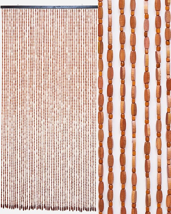 52 Strands 35.4" x 79" Bamboo and Wood Beaded Curtain for Doorway Handmade Natural Doorway Beads Bohemian Bamboo and Wooden Room Devider Hanging Boho Beaded Curtain,Brown