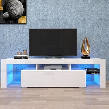 CITYLIGHT White TV Stand, 20 Colors LED Modern TV Stand, TV Stand with Drawers and Open Shelves, TV Stand for 70 Inch TV, TV Stand for Bedroom, Can Load-Bearing 66.15 lbs